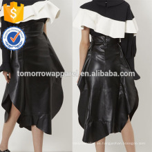 Nueva moda de cuero negro volante verano Mini falda diaria DEM / DOM fabricación ropa de mujer de moda al por mayor (TA5046S)